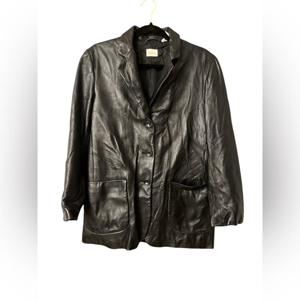 Neiman Marcus black lambskin leather jacket
